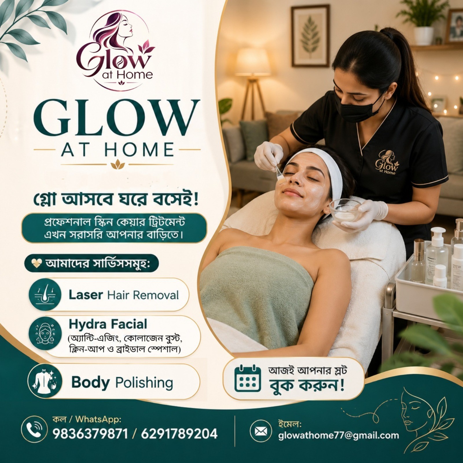Glow At Home Bengali Skincare Poster - Teal/Green theme